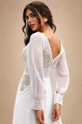 Beach Wedding Dresses with Dectach Puffy Long Sleeve Vestito Donna Sexy Chiffon Boho Bridal Gowns Customized