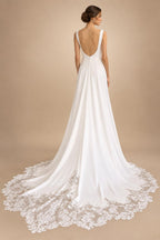 Sexy Scoop Neck Wedding Dress Customized Court Train Sleeveless Robe De Mariee Elegant Crepe Bride Gown For Women
