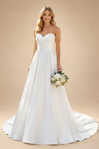 Strapless Soft Satin Simple Wedding Dress Sweep Train Corset Bridal Gown Bride Party Dress Vestido De Nov Customized
