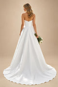 Strapless Soft Satin Simple Wedding Dress Sweep Train Corset Bridal Gown Bride Party Dress Vestido De Nov Customized
