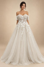 Off the Shoulder Champagne Wedding Dresses For Woman Bride Lace Appliques Vestidos De Casamento Customized