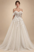 Off the Shoulder Champagne Wedding Dresses For Woman Bride Lace Appliques Vestidos De Casamento Customized
