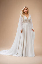 Custom Plus Size Wedding Dress Long Sleeves A Line Lace Applique Gown