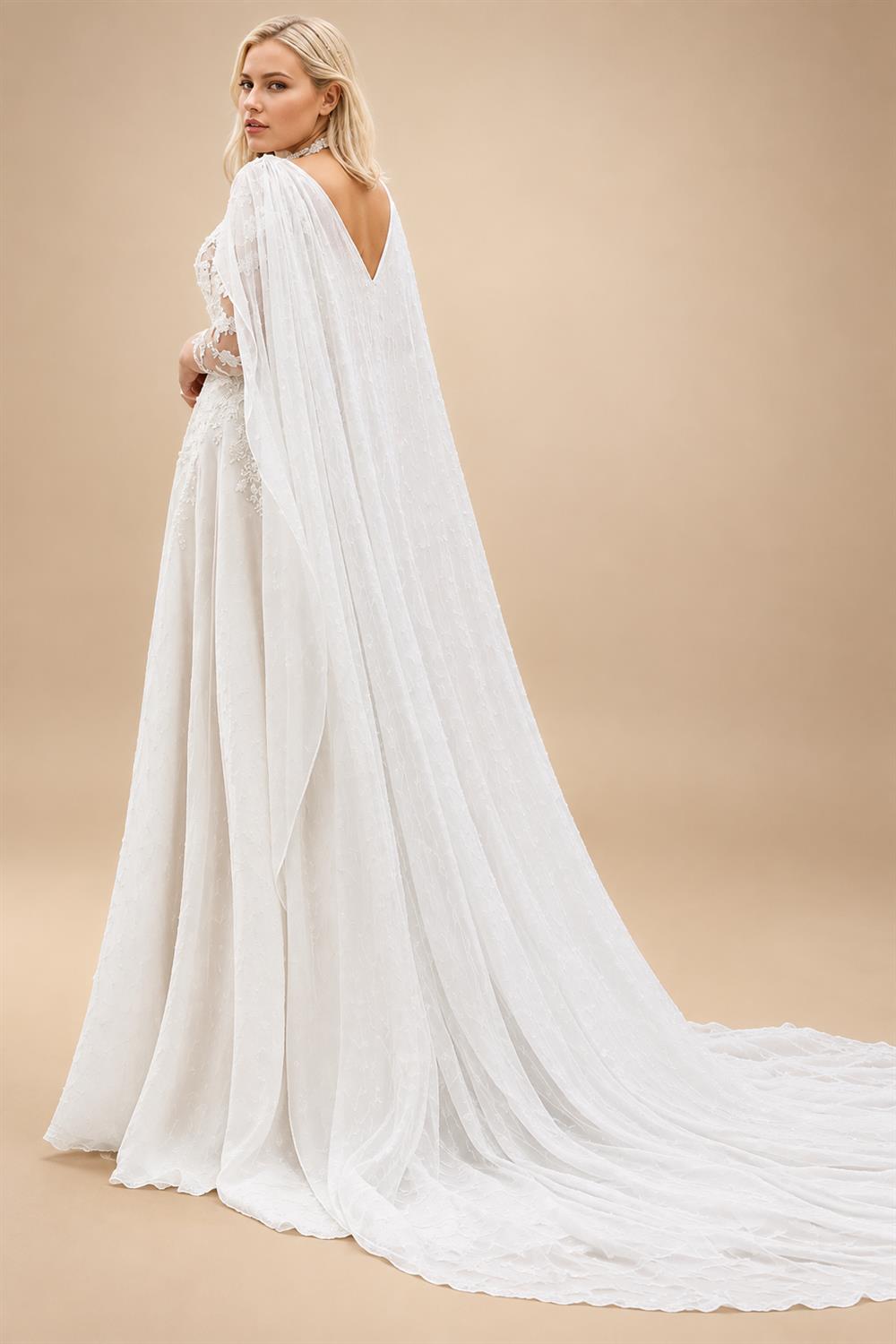 Custom Plus Size Wedding Dress Long Sleeves A Line Lace Applique Gown