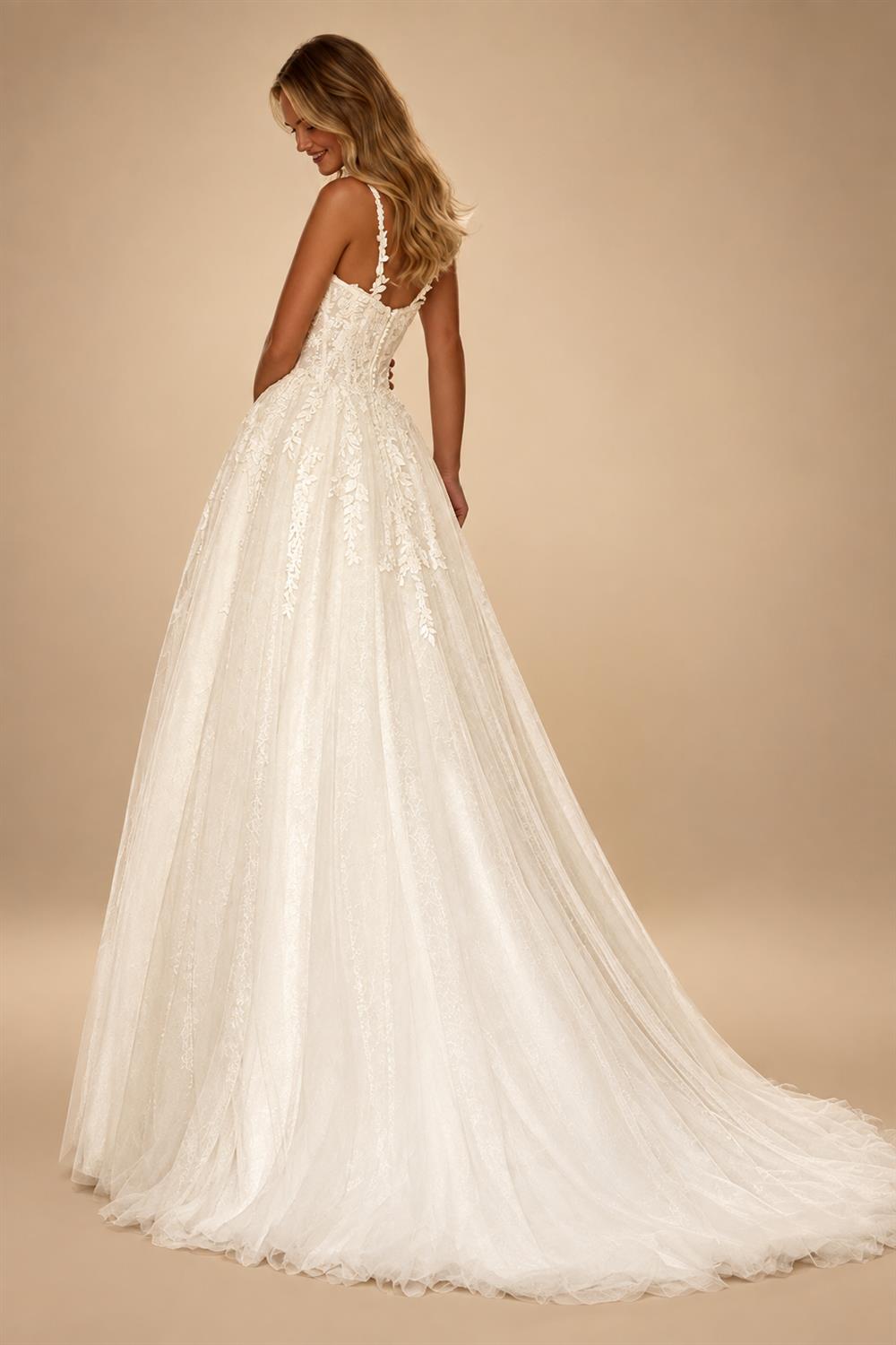 Sexy Glitter Tulle Wedding Dress Spaghetti Straps V Neck Sequined Applique Split Bridal Dresses Customized