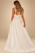 Sexy Glitter Tulle Wedding Dress Spaghetti Straps V Neck Sequined Applique Split Bridal Dresses Customized