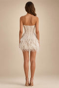 Short Mini Feathered Wedding Dress Sparkly Reception Customized Strapless Bridal Gown No Gloves New Arrival Bride We
