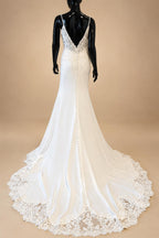 Deep V Neck Soft Satin Wedding Dresses Robe de mariee Court Train Appliques Bridal Gown Plus Size