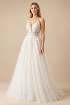Boho Lace Appliques Wedding Dress Spaghetti Straps Bohemian Wedding Gown for Garden Beach Customized