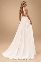 Bohemian Beach Wedding Dress Open Back Lace Halter Neck High Slit A Line Chiffon Bridal Dresses Customized