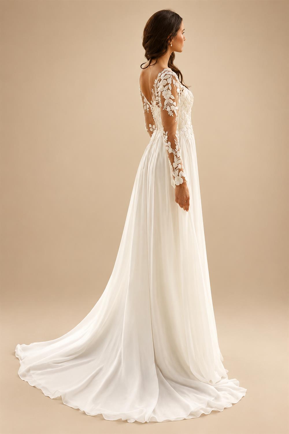 Boho Beach Chiffon Wedding Dress Deep V‑Neck Flutter Short Sleeves Lace Appliques A‑Line Bridal Gown Customized