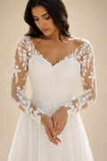 Boho Beach Chiffon Wedding Dress Deep V‑Neck Flutter Short Sleeves Lace Appliques A‑Line Bridal Gown Customized