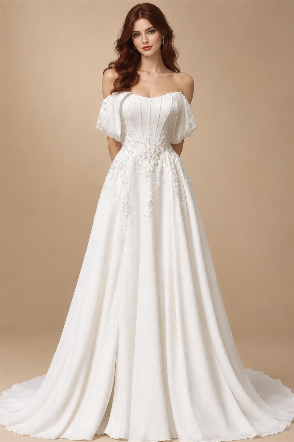 Custom Made Plus Size Strapless Wedding Gown With Lace Appliques