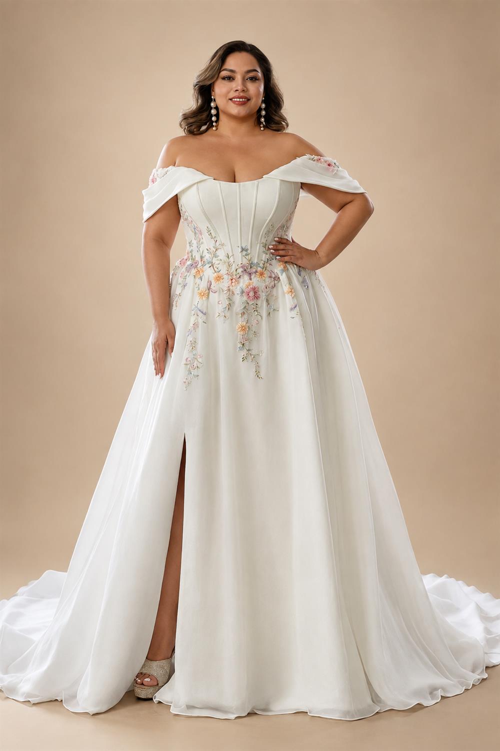 Custom Made Plus Size Strapless Wedding Gown With Lace Appliques