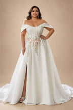 Custom Made Plus Size Strapless Wedding Gown With Lace Appliques