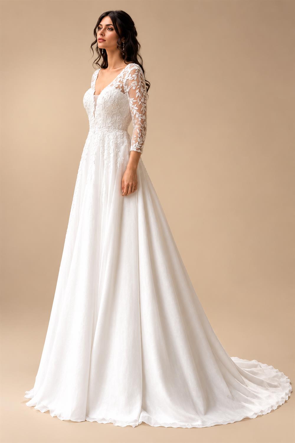 Beach Wedding Dresses with V-Neck A-Line Lace Bridal Gowns Vestito Donna Sexy Chiffon Boho Bridal Gowns Customized