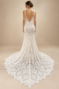 Plunging V Bohemian Mermaid Wedding Dress 2027 Real Photos Lace Champagne Bridal Gown Spaghetti Straps Customized