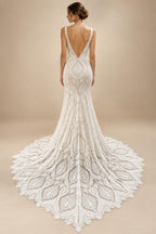 Plunging V Bohemian Mermaid Wedding Dress 2027 Real Photos Lace Champagne Bridal Gown Spaghetti Straps Customized