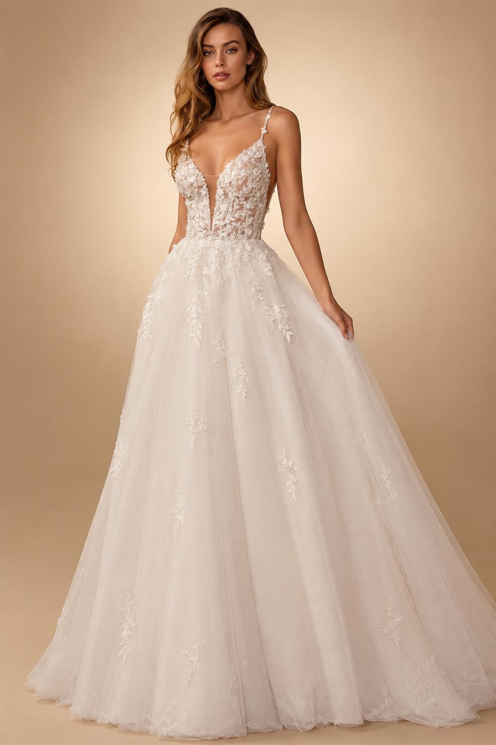 Custom Beach Wedding Dress With Beaded Lace And V Neck Spaghetti Straps