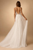 Custom Beach Wedding Dress With Beaded Lace And V Neck Spaghetti Straps