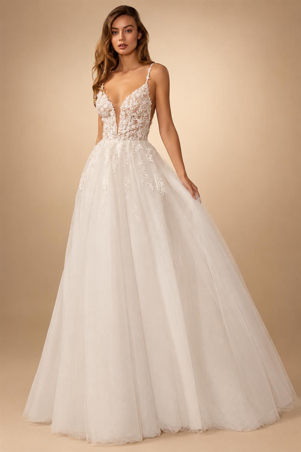 Custom Beach Wedding Dress With Beaded Lace And V Neck Spaghetti Straps