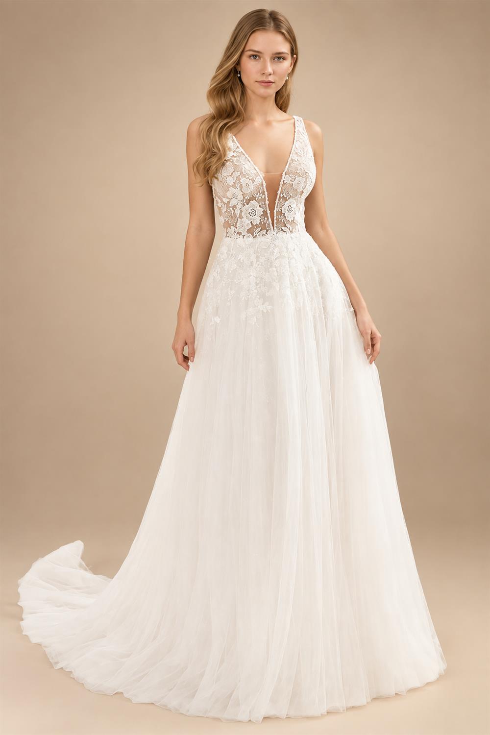 Deep V-Neck Boho Wedding Dress Elegant Open Back A-line Sweep Train Brides Gown Vestidos De Novia Customized