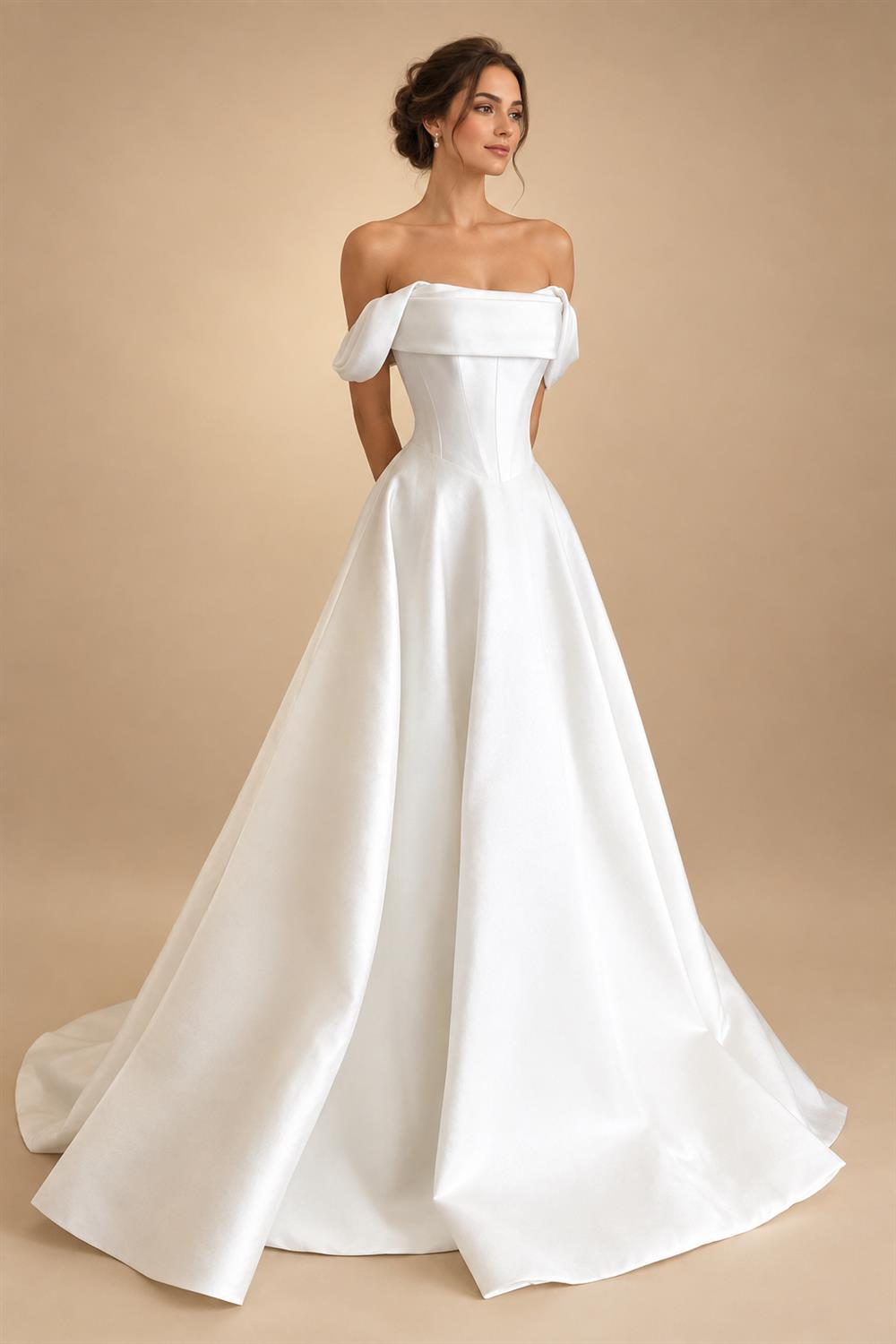 A Line Women's Wedding Dresses Charming Off Shoulder Bride Gowns Boat Neck Ruched Satin Vestidos Novias Customized