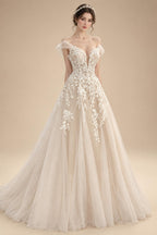 Womens Off Shoulder Lace Applique Beach Wedding Dress Boho Bridal Gown Custom