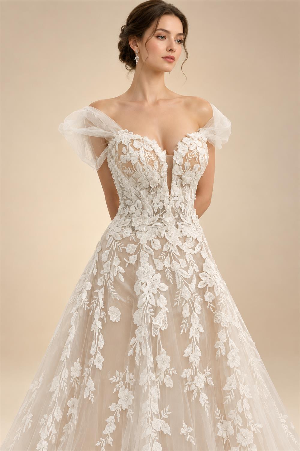 Womens Off Shoulder Lace Applique Beach Wedding Dress Boho Bridal Gown Custom