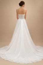Sweetheart A Line Wedding Dress Chiffon Spaghetti Straps Sweep Train Wedding Gown Customized Vestido De Noche