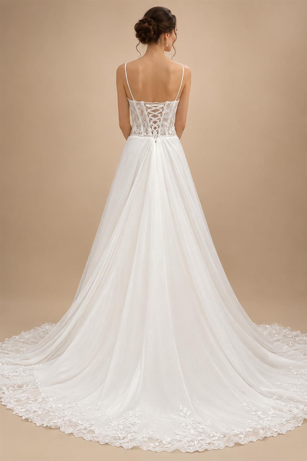 Sweetheart A Line Wedding Dress Chiffon Spaghetti Straps Sweep Train Wedding Gown Customized Vestido De Noche