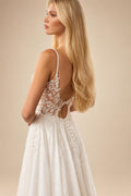 Sexy Beach Wedding Dress with Cap Spaghetti Straps V Neck Applique Split Bridal Gown for Bride Customized