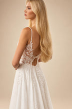 Sexy Beach Wedding Dress with Cap Spaghetti Straps V Neck Applique Split Bridal Gown for Bride Customized