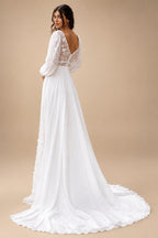 Summer Chiffon Wedding Dress 2026 Puff Sleeves Lace Split A Line Sweep Train Woman Bridal Gown Boho Customized