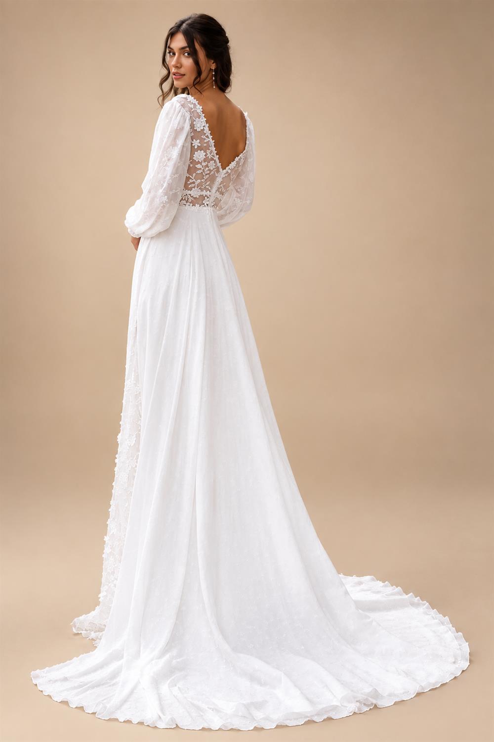 Summer Chiffon Wedding Dress 2026 Puff Sleeves Lace Split A Line Sweep Train Woman Bridal Gown Boho Customized
