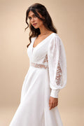 Summer Chiffon Wedding Dress 2026 Puff Sleeves Lace Split A Line Sweep Train Woman Bridal Gown Boho Customized