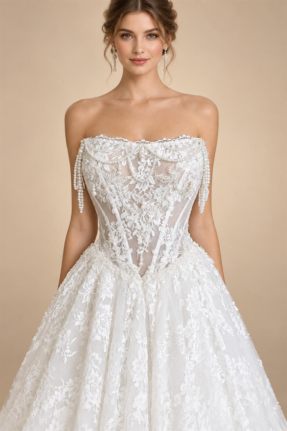 Lace Ball Gown Wedding Dress Sexy Off Shoulder Pearls Bridal Partry Gown Backless Princess Bride Gown Customized