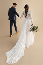 Mikado A Line Satin Wedding Dress Customized Women Civil Beach Bridal Gowns Lace Beading Long Sleeves Robe de marie