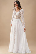 Mikado A Line Satin Wedding Dress Customized Women Civil Beach Bridal Gowns Lace Beading Long Sleeves Robe de marie