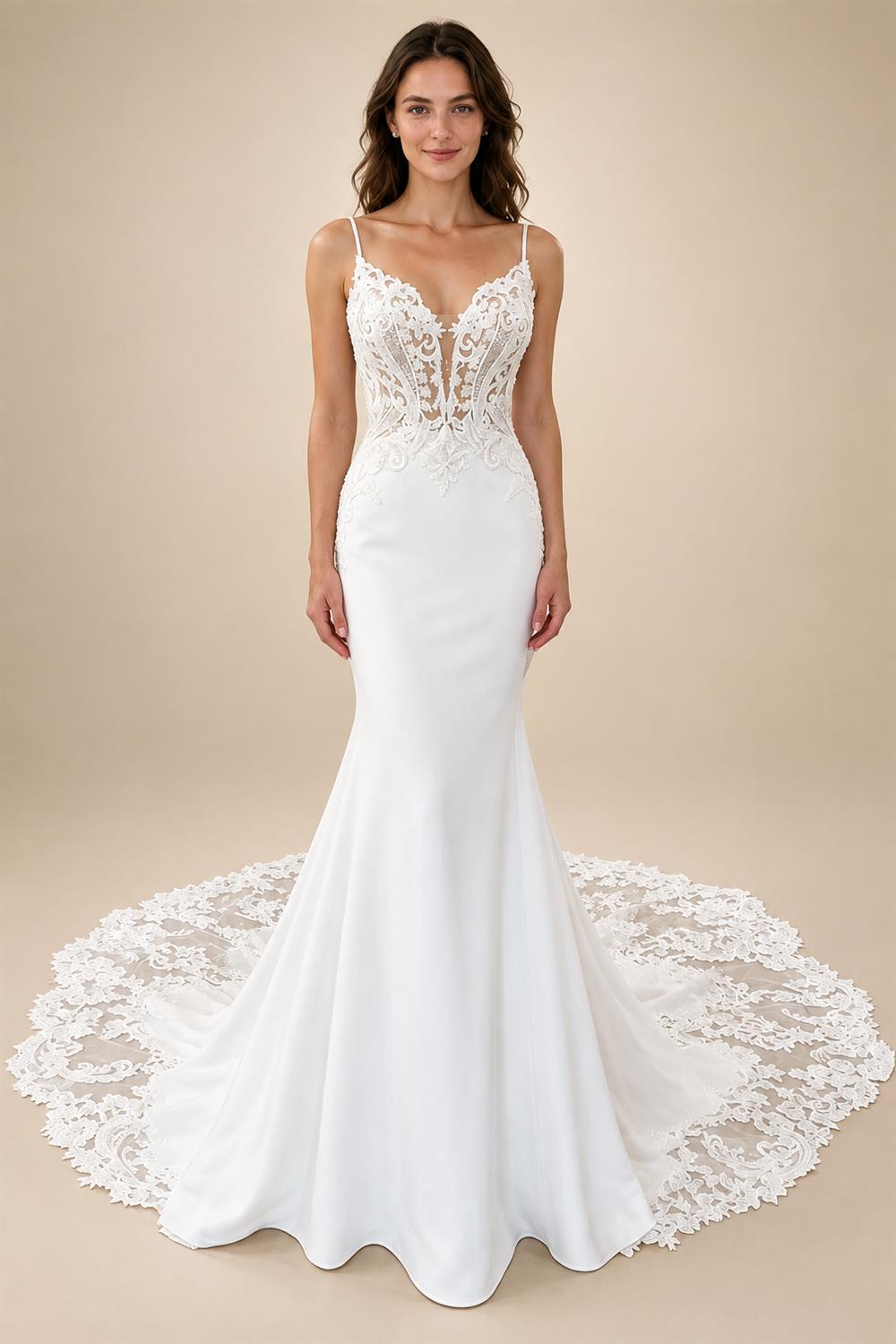 Spaghett Straps Mermaid Wedding Dresses with Beads Lace Appliques Court Train Vestidos De Novia V-Neck Customized