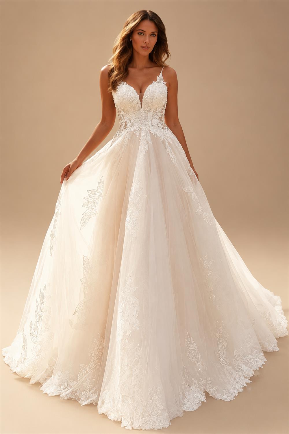 A-line Flowers Appliques Wedding Dress 2027 Garden Spaghetti Strap Bridal Gowns Sweetheart Wedding Gown Customized