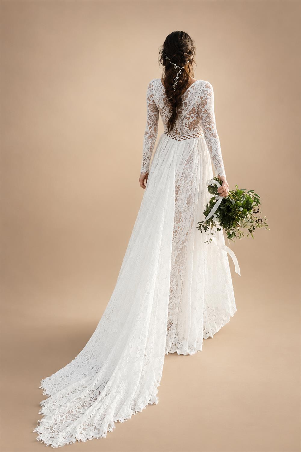 Boho Beach Lace Chiffon Wedding Dress for Bride A-Line Sweep Train Party Bridal Gown Vestidos De Novia Customized