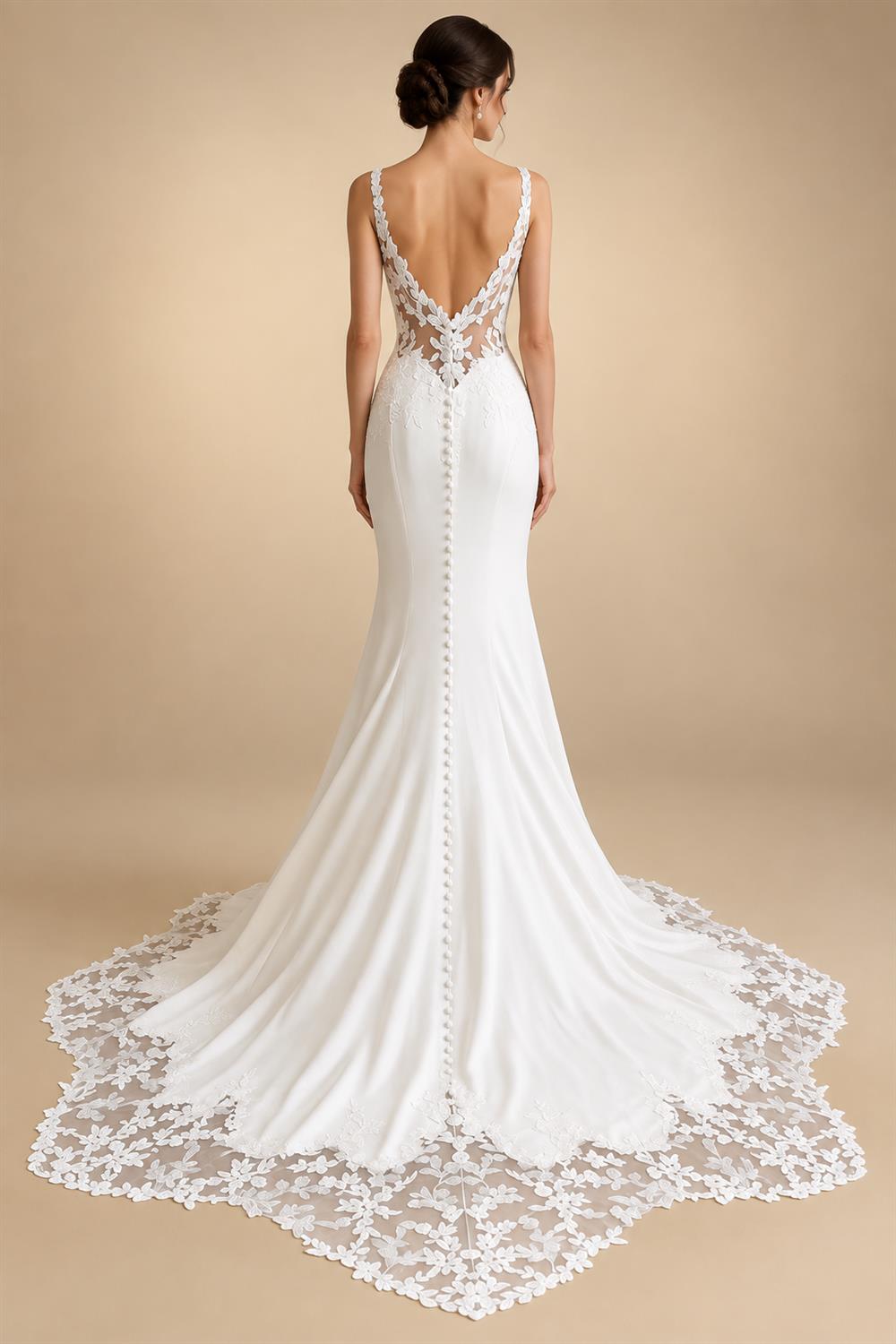 Spaghetti Strap Sweetheart Mermaid Wedding Dress Lace Satin Bridal Gown With Cathedral Lace Train Customized
