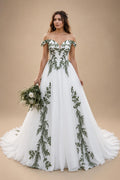 Green Gothic Wedding Dress Lace Off Shoulder Bohemian Alternative Bride Dress Ethereal Celtic Boho Bride Customized