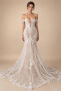 Off Shoulder Lace Appliques Women Wedding Dress for Bride Customized Champagne Wedding Gown vestidos de boda novia