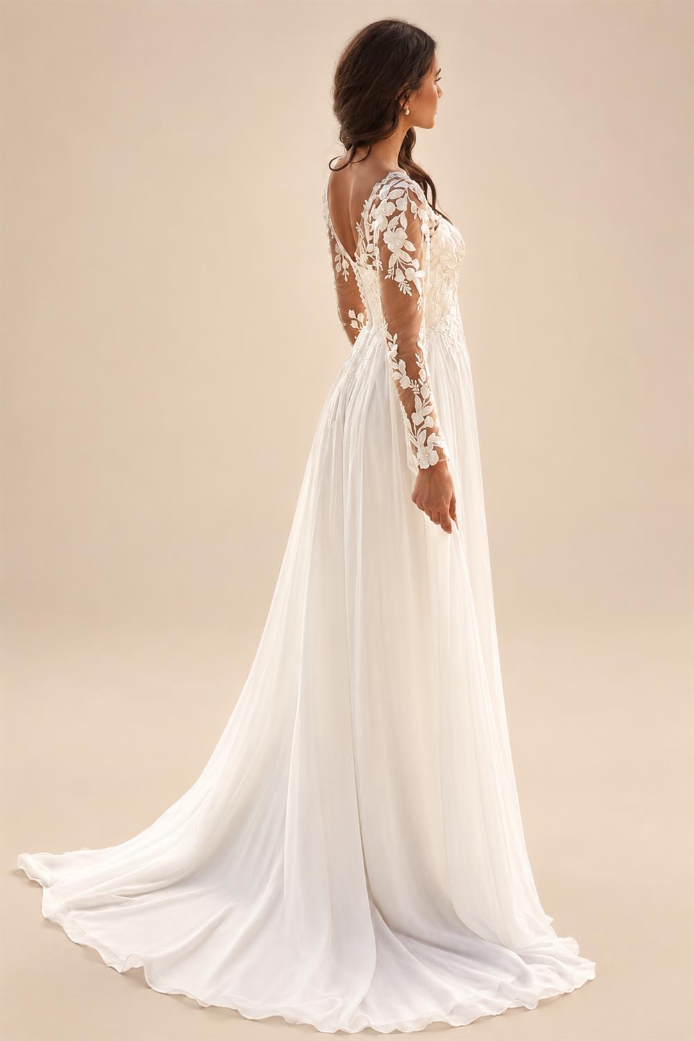 Boho V-Neck Lace Chiffon Wedding Dress for Women 2026 New A-Line Sweep Train Long Sleeves Bride Gown Customized