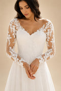 Boho V-Neck Lace Chiffon Wedding Dress for Women 2026 New A-Line Sweep Train Long Sleeves Bride Gown Customized