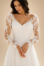 Boho V-Neck Lace Chiffon Wedding Dress for Women 2026 New A-Line Sweep Train Long Sleeves Bride Gown Customized