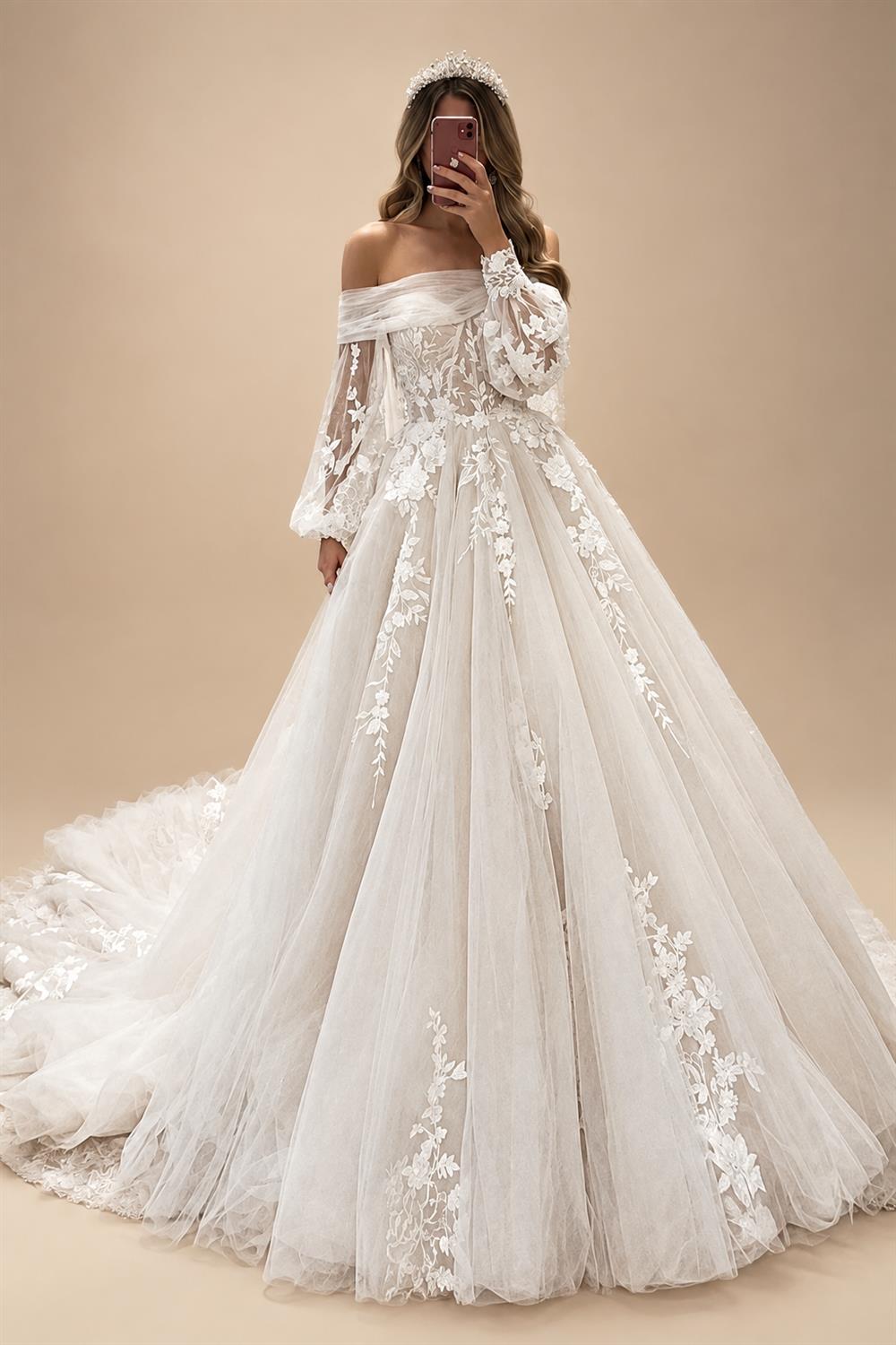 Sweetheart Tulle Wedding Dress Sequins Appliques Lace Off Shoulder Bridal Gown Vestidos Customized