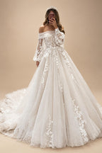 Sweetheart Tulle Wedding Dress Sequins Appliques Lace Off Shoulder Bridal Gown Vestidos Customized